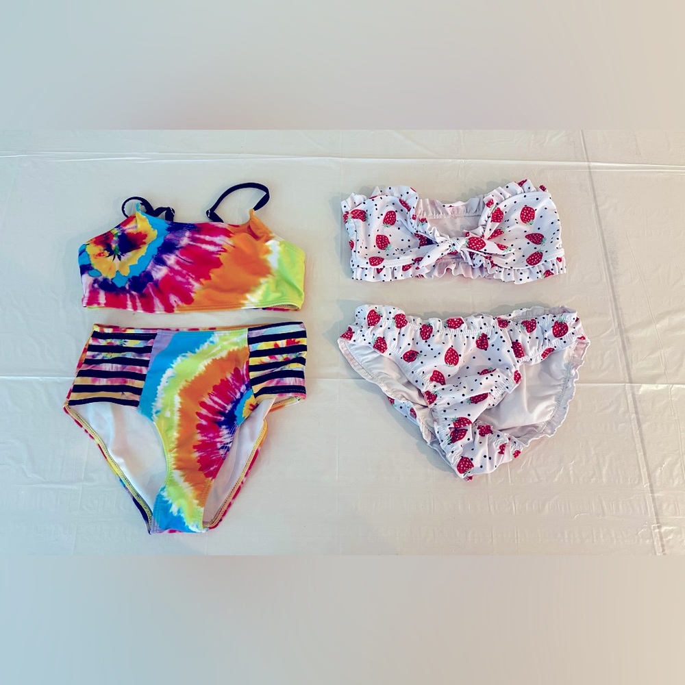 Strawberry Print and tie dye  Kids Swimwear Sets